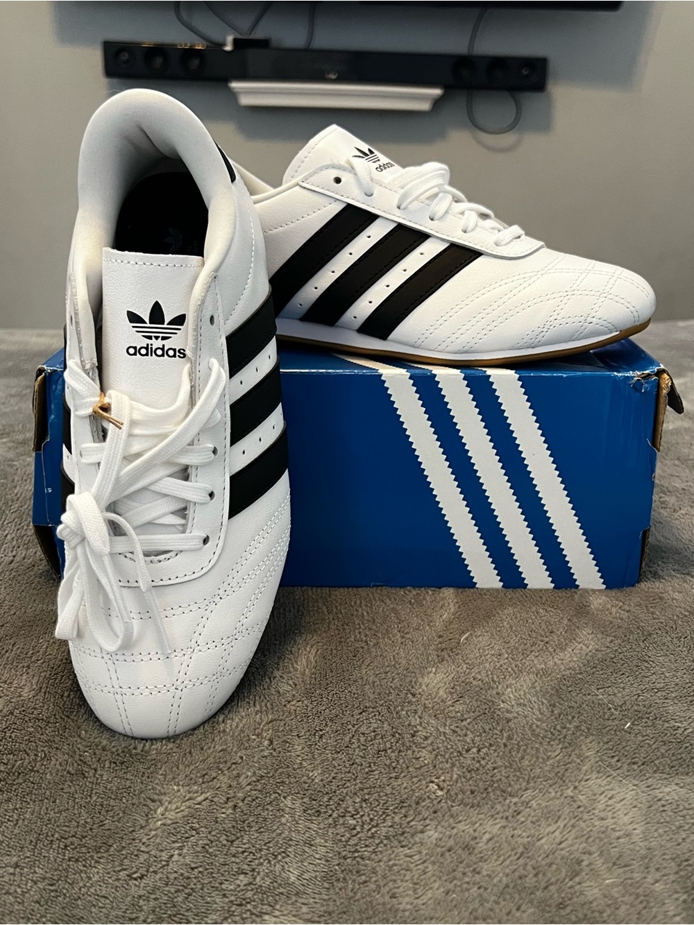 adidas White and Black Leather Sneaker with Classic Three Stripes